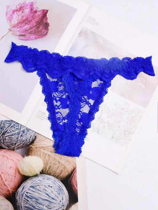 Contrast Lace Trim Ribbed Knit Panty - ED