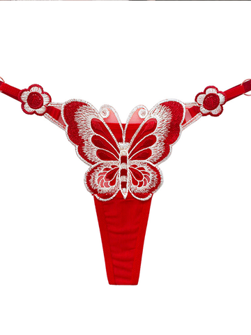 Butterfly Embroidery Low Waist Thong Panty