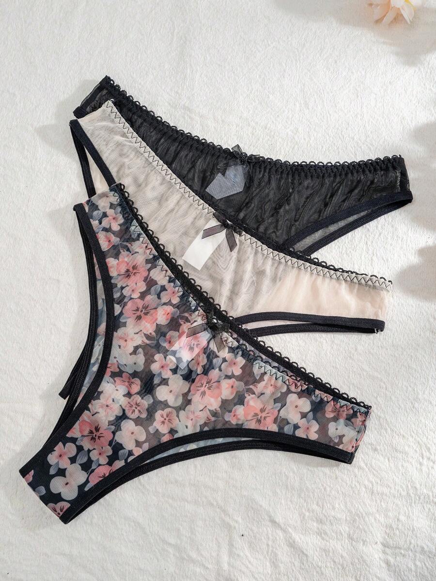 3pcs Basics Women's Floral Printed Triangle Panties