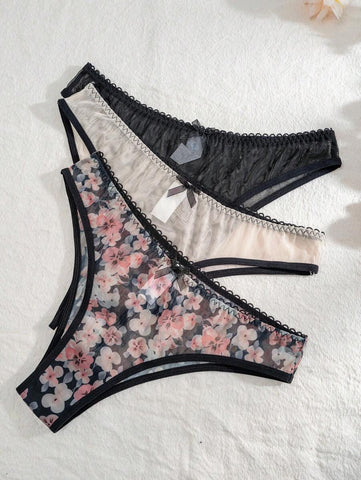3pcs Basics Women's Floral Printed Triangle Panties