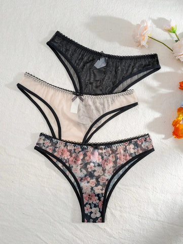 3pcs Basics Women's Floral Printed Triangle Panties