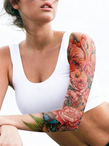 Flamingo Rose Butterfly Full Arm Tattoo Sticker