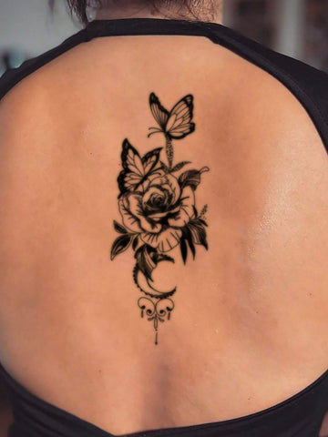 Elegant Flower Butterfly Love Tattoo Sticker