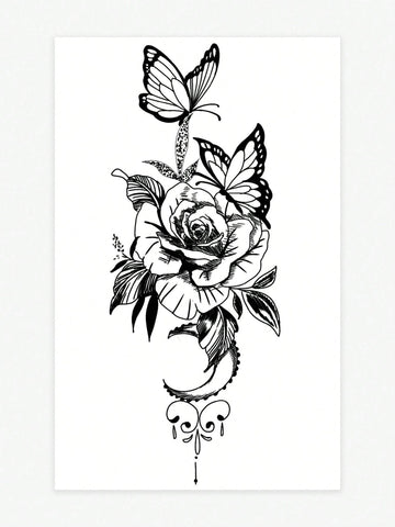 Elegant Flower Butterfly Love Tattoo Sticker