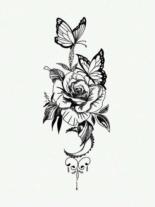 Elegant Flower Butterfly Love Tattoo Sticker