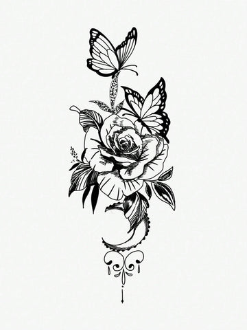 Elegant Flower Butterfly Love Tattoo Sticker