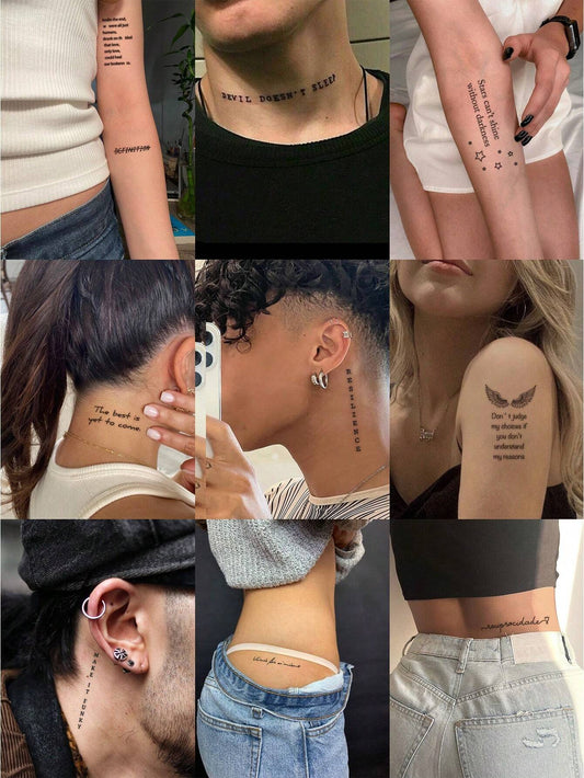 Alphabet Words Quotes Tattoo Set