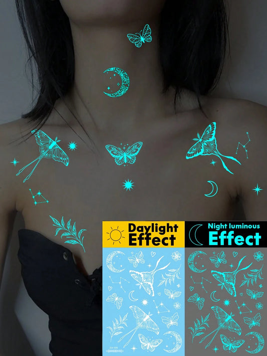 Glow-in-Dark Moth Constellation Tattoo Sticker