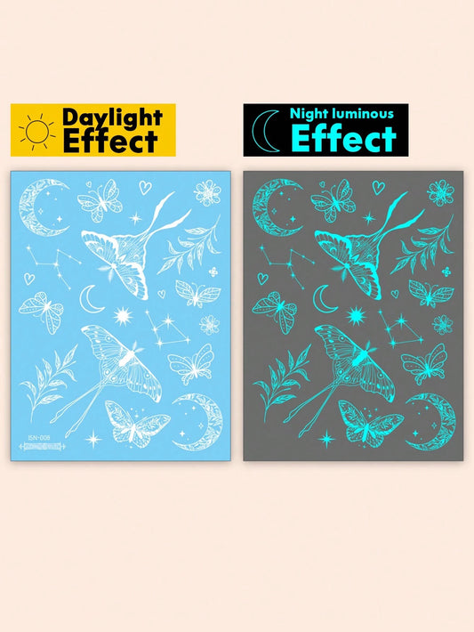 Glow-in-Dark Moth Constellation Tattoo Sticker