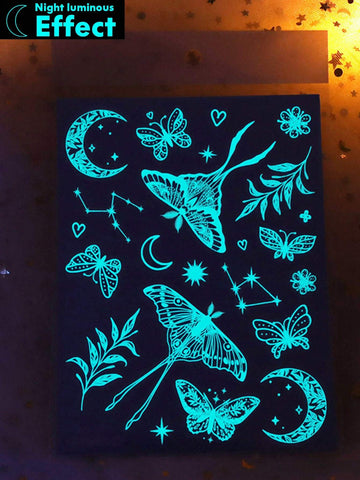 Glow-in-Dark Moth Constellation Tattoo Sticker