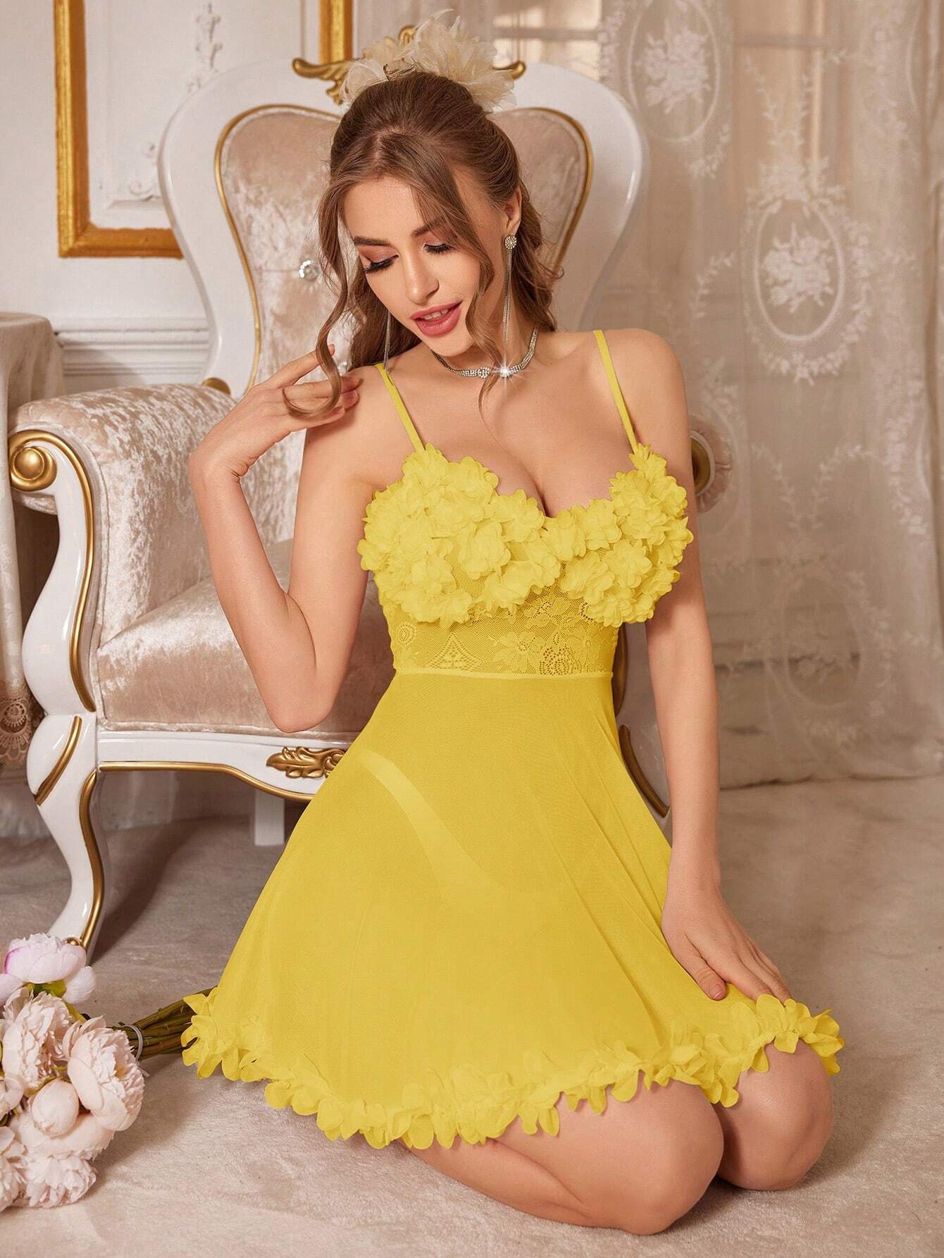 3D Flower Lace See-Through Cami Sleep Nightie II - TFI Lingerie Pakistan - Image 5
