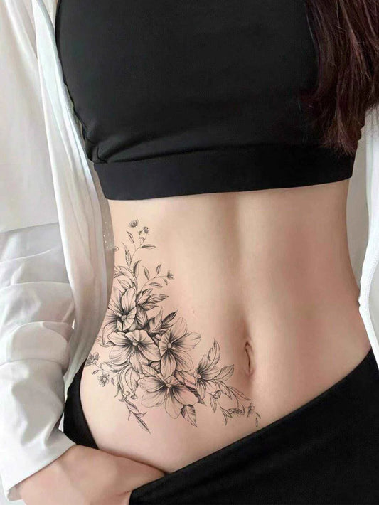 Large Black Floral Tattoo Sticker