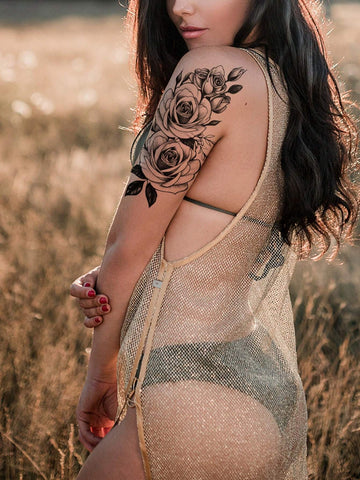 Black Floral Rose Temporary Tattoo Set