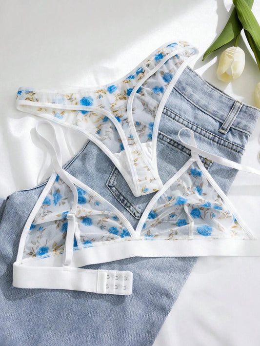 2pcs Women Sexy Lingerie Set (Wireless Bra, G-String)