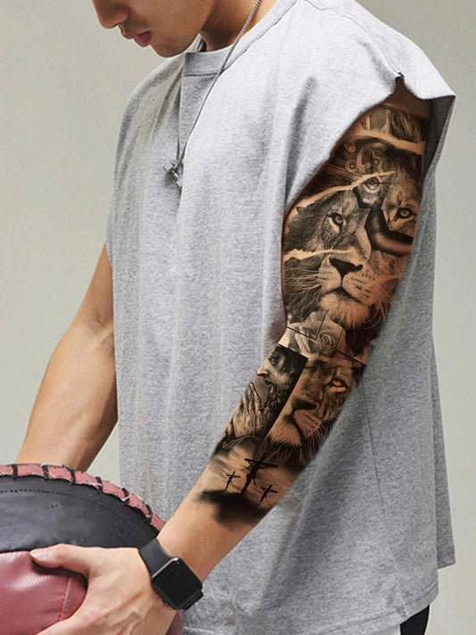 Realistic Lion Full Arm Tattoo Sticker