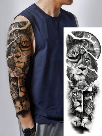 Realistic Lion Full Arm Tattoo Sticker