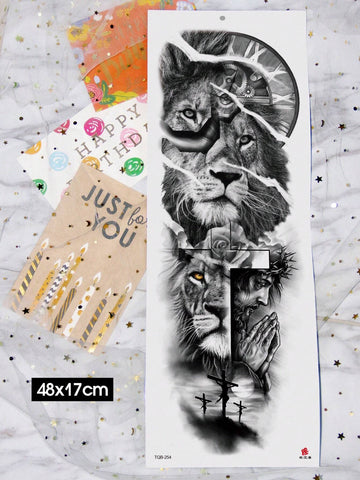 Realistic Lion Full Arm Tattoo Sticker