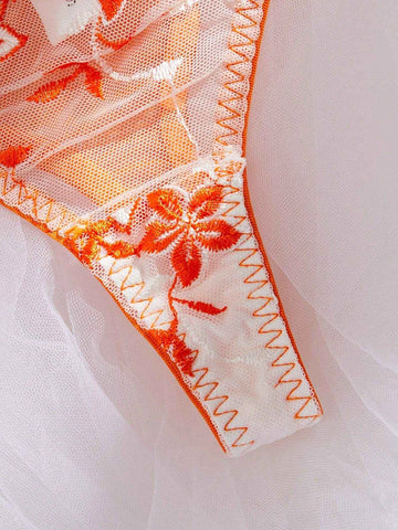 Sunset Bloom Floral Embroidery Lingerie Set