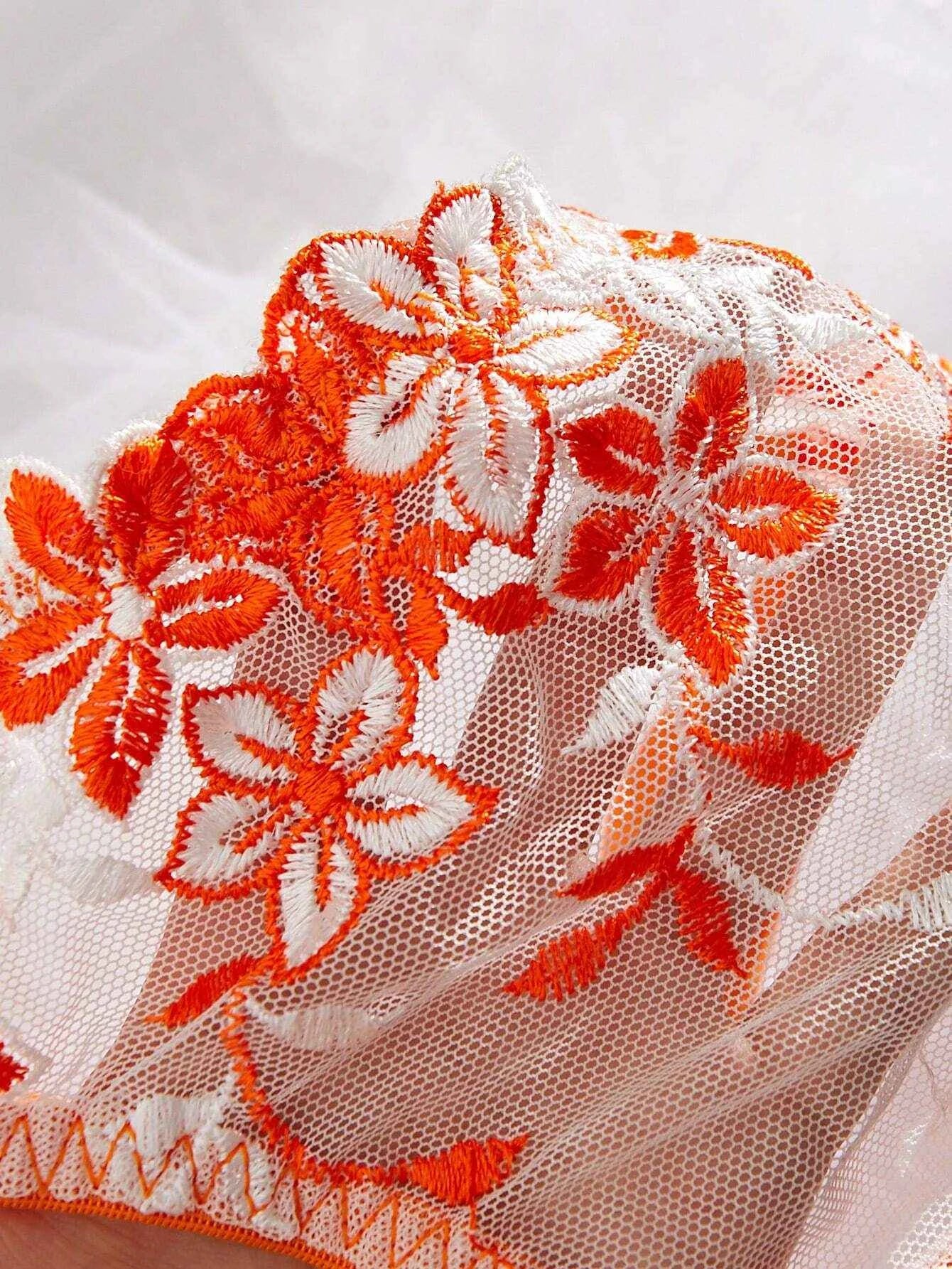 Sunset Bloom Floral Embroidery Lingerie Set