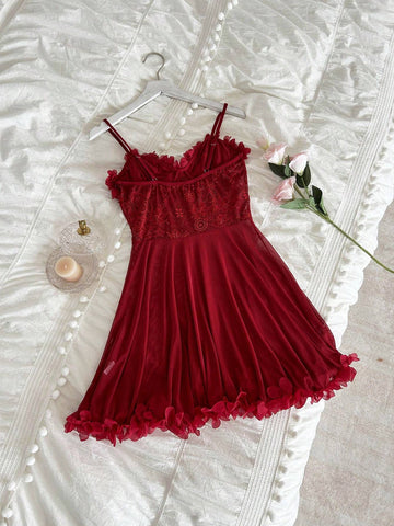 Solid 3D Flower Lace See-Through Camisole Nightie - TFI Lingerie Pakistan - Image 2