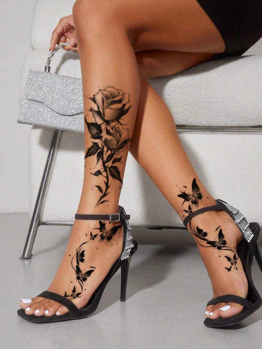 Black Flower Butterfly Tattoo Set III