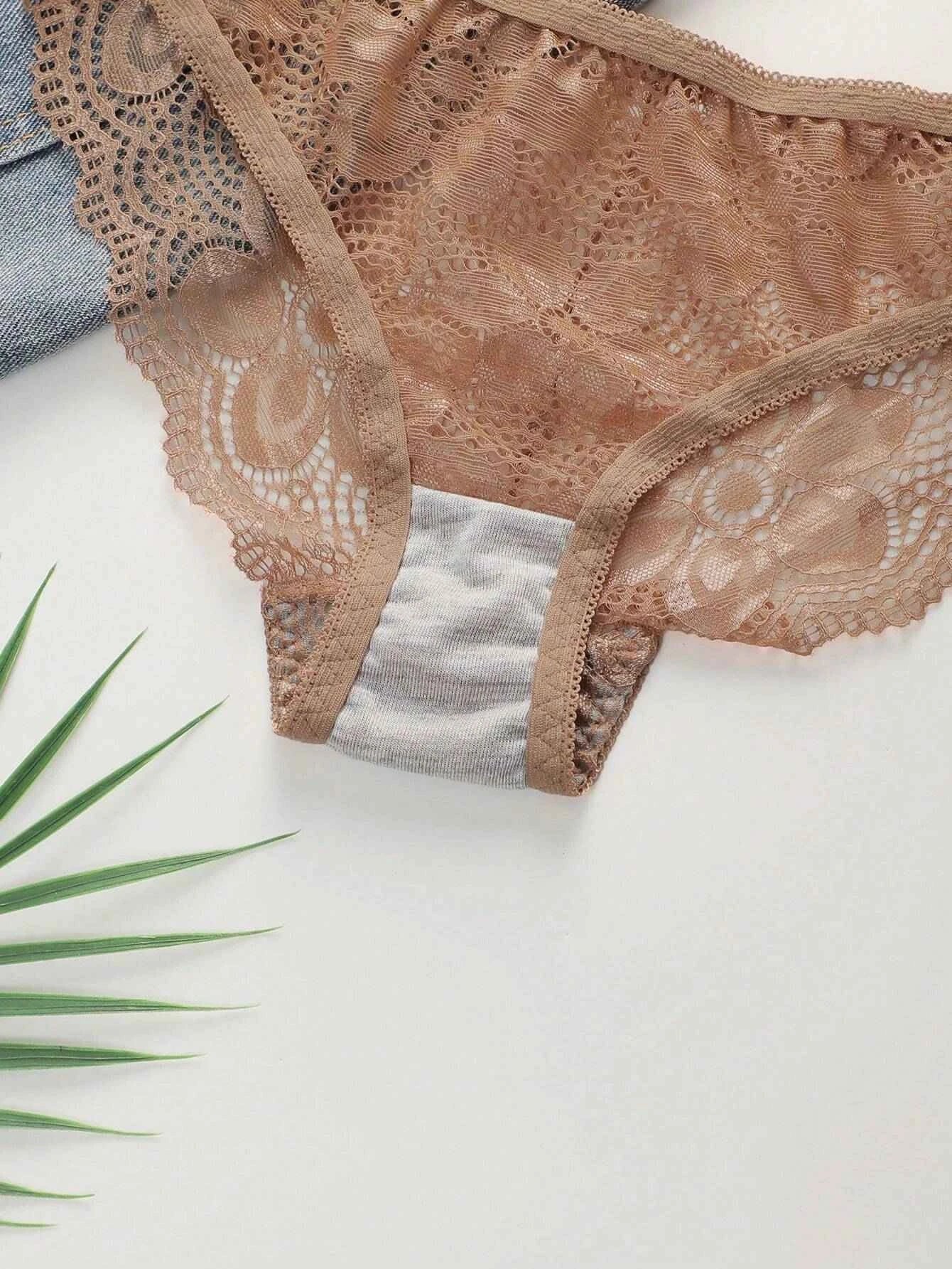 Coffee Brown Floral Lace Lingerie Set