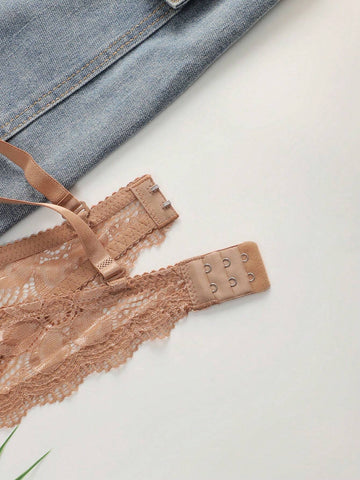 Coffee Brown Floral Lace Lingerie Set