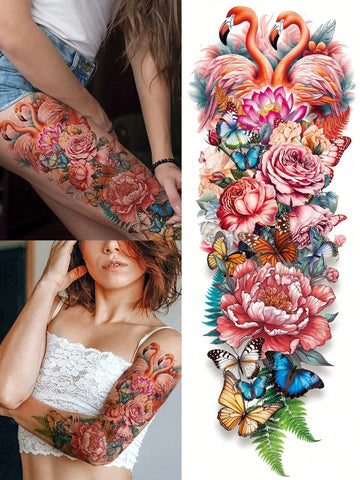 Flamingo Rose Butterfly Full Arm Tattoo Sticker