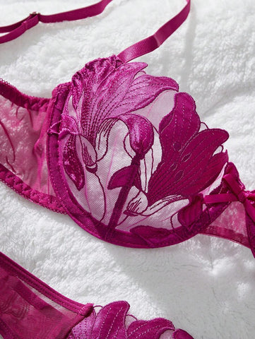 2pcs Women Romantic Tie Dye Maple Leaf Sheer Mesh Lingerie Set
