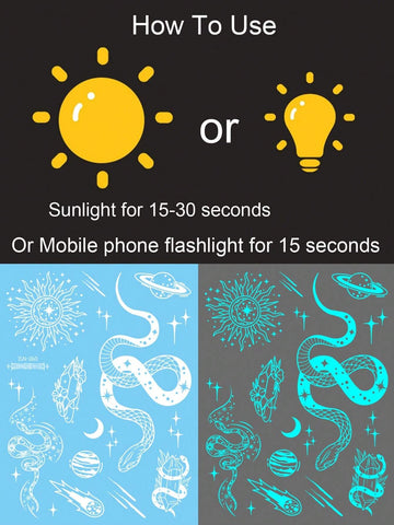 Glow-in-Dark Snake Crystal Planet Tattoo Sticker