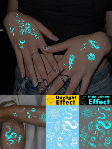 Glow-in-Dark Snake Crystal Planet Tattoo Sticker