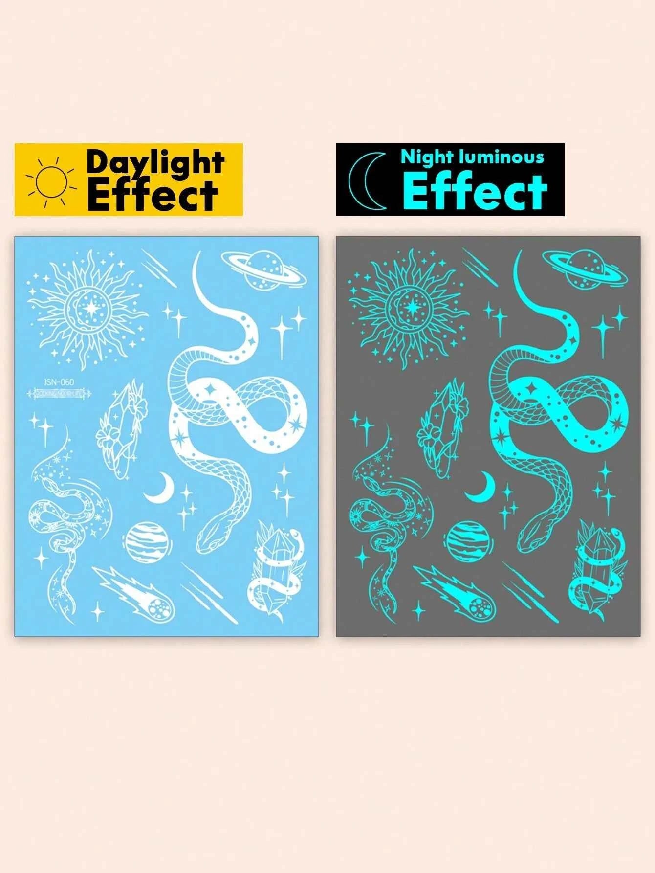 Glow-in-Dark Snake Crystal Planet Tattoo Sticker