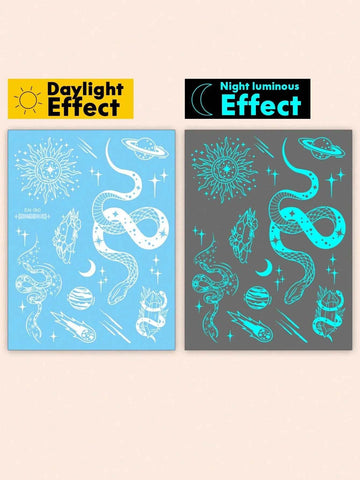 Glow-in-Dark Snake Crystal Planet Tattoo Sticker