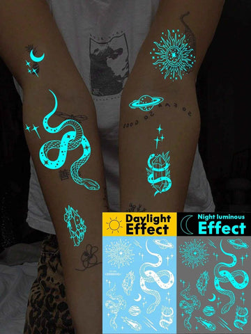 Glow-in-Dark Snake Crystal Planet Tattoo Sticker