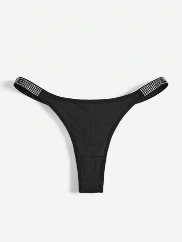 Black Rhinestone Letter Tape Waist G-String