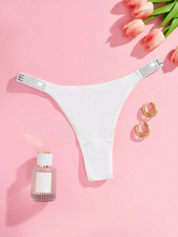 White Rhinestone Letter Tape Waist G-String