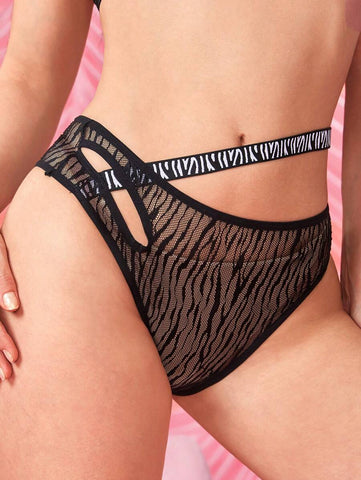Fashion 1pc Y2K Baddie Zebra Print Lace Trim Women Panty