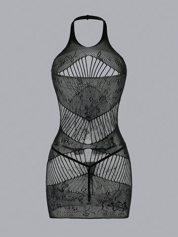 Seamless Hollow Out Nightgown G-String Set