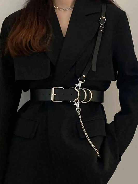 Faux Leather Waist Belt Chain Strap