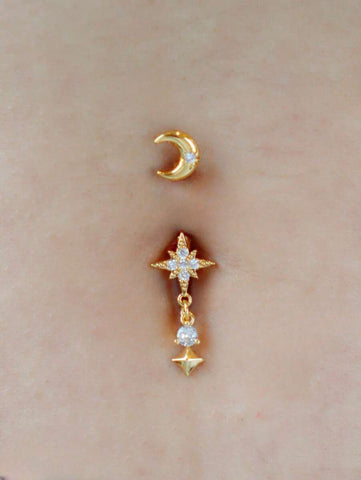 Star Moon Gold Navel Ring
