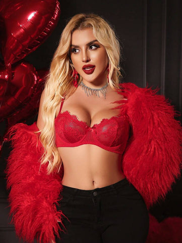1pc Lace Mesh Splicing Women's Underwire Bra Lingerie