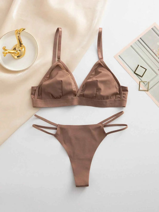 Coffee Brown Seamless Triangle Lingerie Set