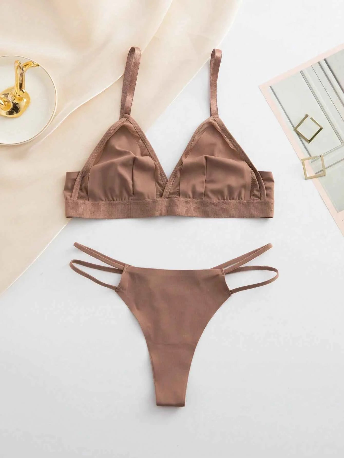 Coffee Brown Seamless Triangle Lingerie Set