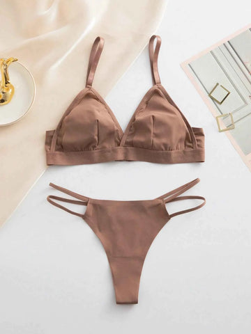 Coffee Brown Seamless Triangle Lingerie Set