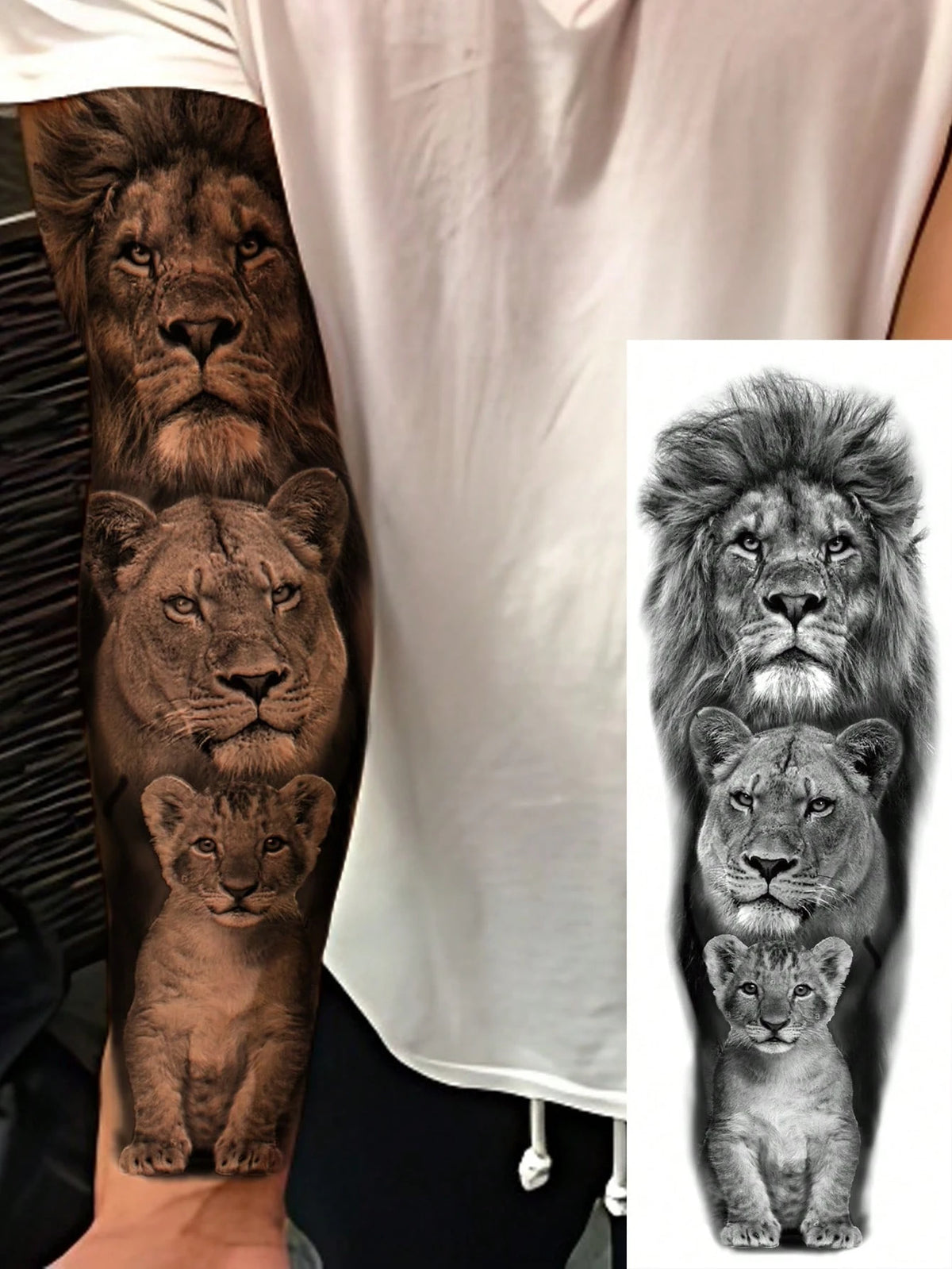 Lion Family Full Arm Tattoo Sticker