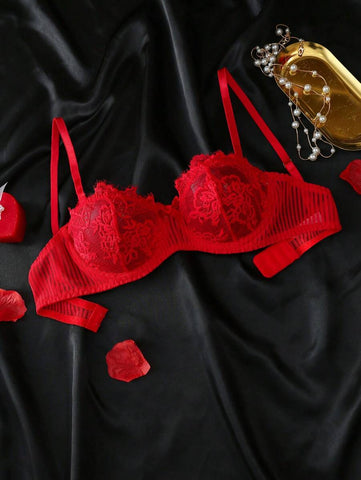 1pc Lace Mesh Splicing Women's Underwire Bra Lingerie