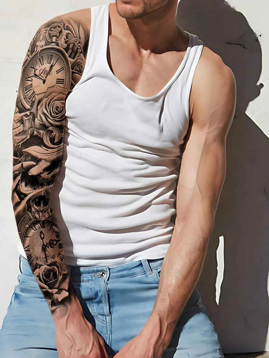 Skull Rose Clock Full Arm Tattoo Sticker
