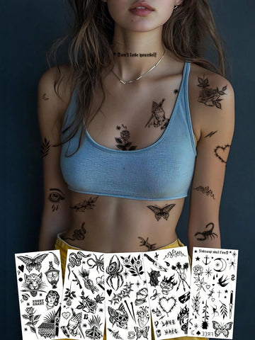 Black Scorpion Moon Butterfly Tattoo Set