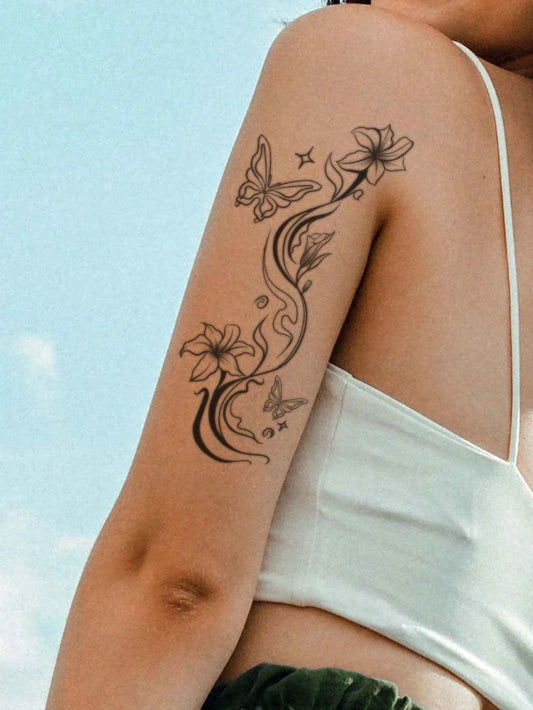 Elegant Floral Butterfly Tattoo Sticker