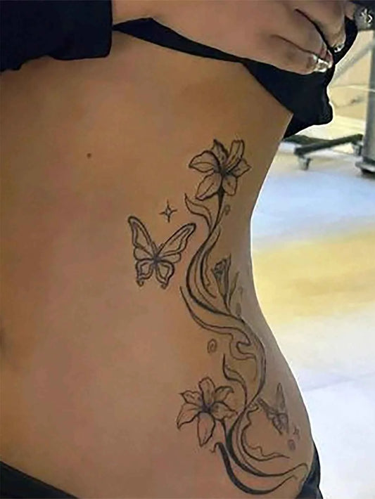Elegant Floral Butterfly Tattoo Sticker